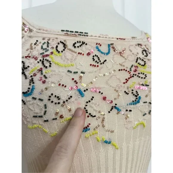 Vintage Christian Lacroix Embroidered Beaded Sequin Knit Silk Top Size Large - Picture 4 of 8
